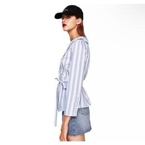 Zara Wide Off Shoulder Striped Wrap Belted Waist Blouse